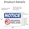 Signmission Weapon Free Zone OSHA Notice Sign, Vinyl Decal, 18in W x 12in L, 2PK OS-2PACK-NS-D-1218-L-16888 - alternate 2